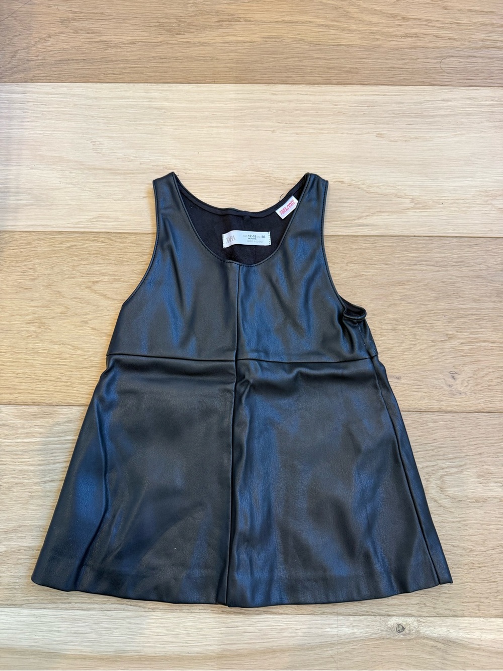 Zara Black Faux Leather A-Line Kids Dress